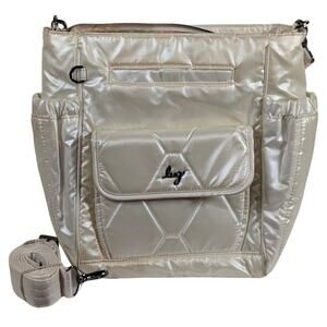 Lug Toss Quilted Convertible Crossbody Bag Metallic White Multi Pocket USED
